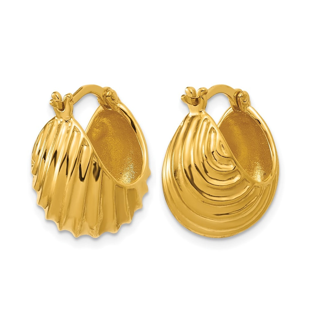 Sterling Silver Gold-tone Polished/Grooved Hoop Earrings