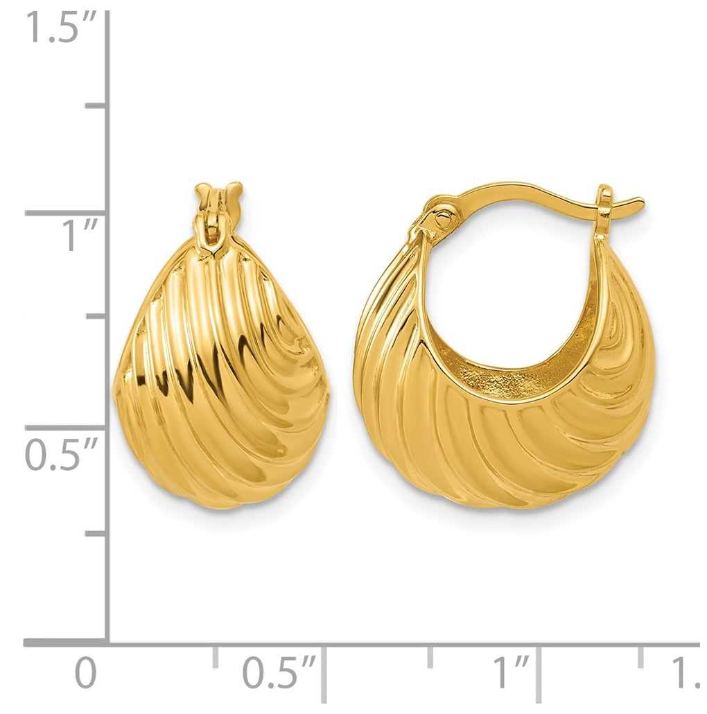 Sterling Silver Gold-tone Polished/Grooved Hoop Earrings