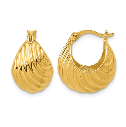 Sterling Silver Gold-tone Polished/Grooved Hoop Earrings