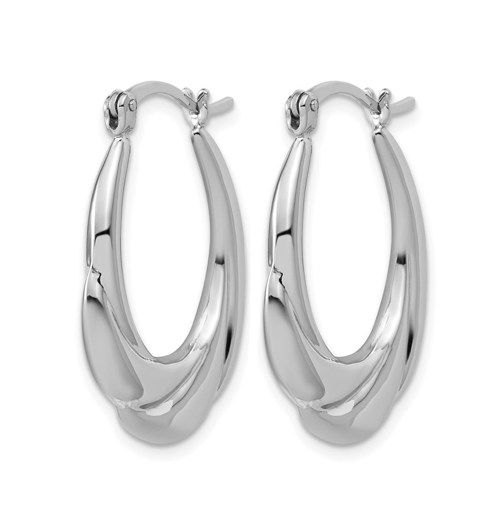 Sterling Silver RH-plated Polished and Grooved Oval Hoop Earrings