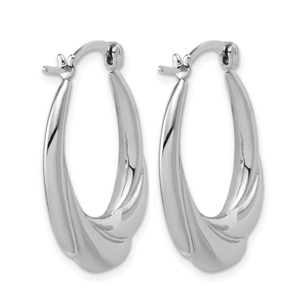 Sterling Silver RH-plated Polished and Grooved Oval Hoop Earrings