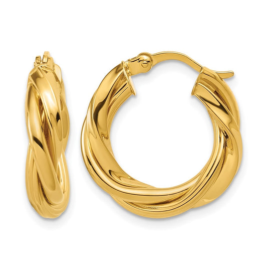 Sterling Silver Gold-tone Polished and Twisted Hoop Earrings