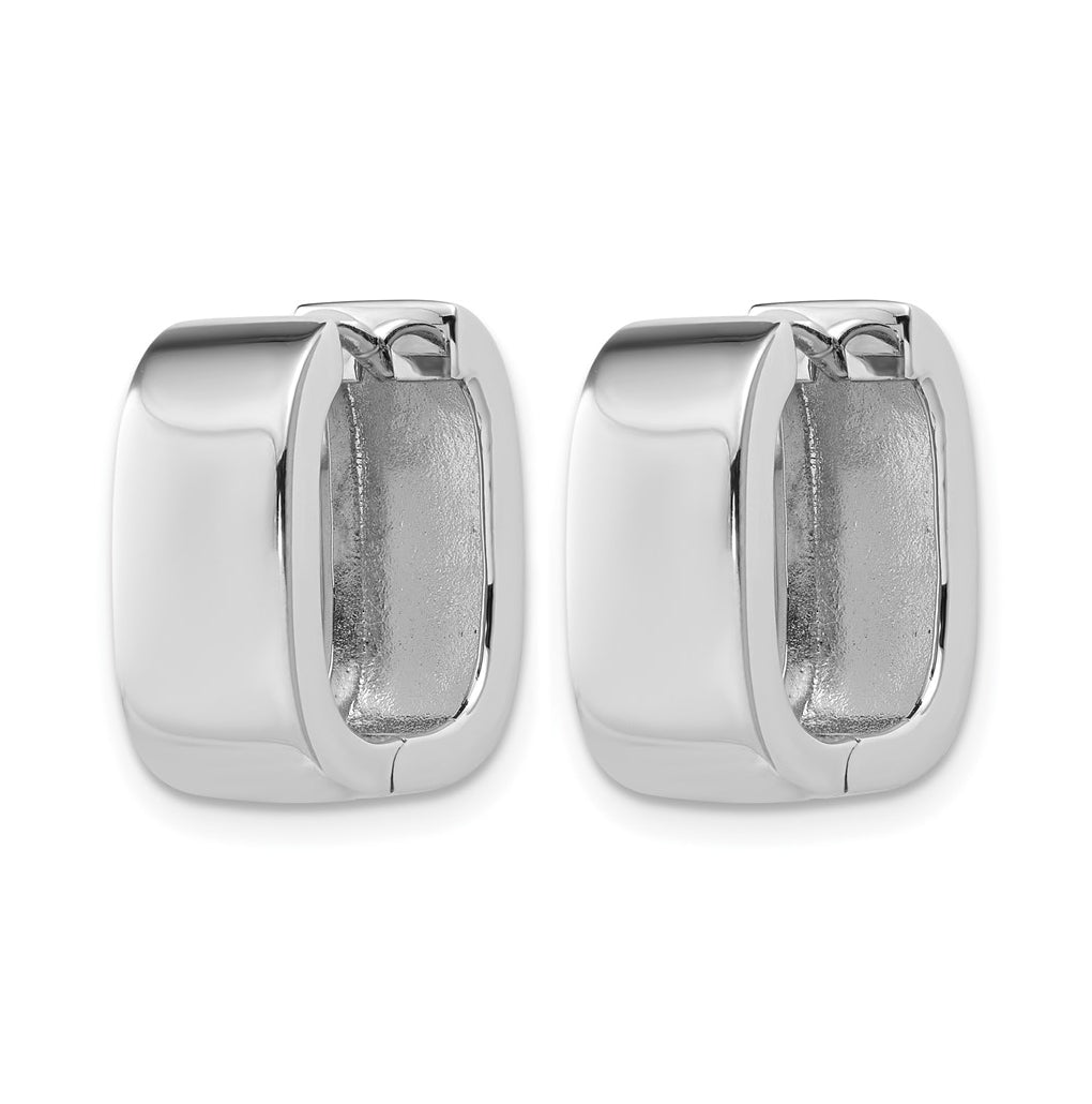 Sterling Silver RH-plated Polished Squared Hinged Huggie Hoop Earr