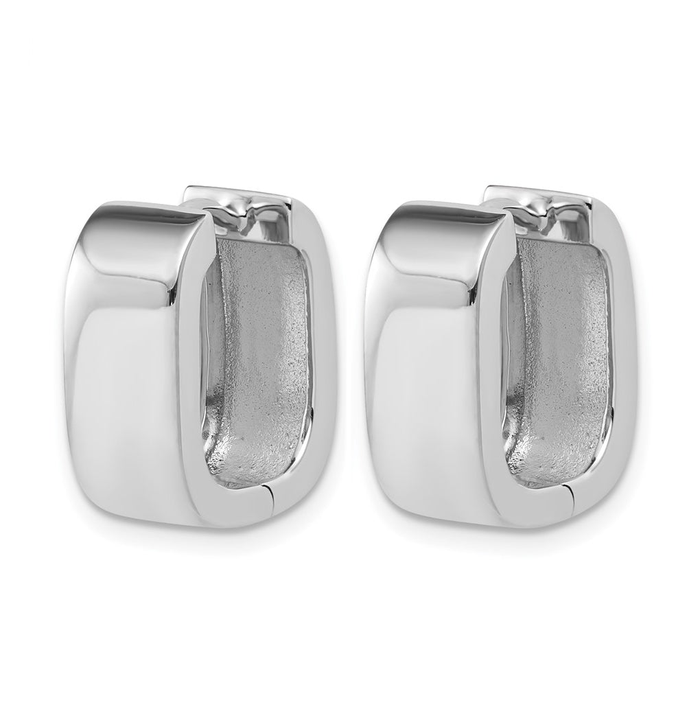 Sterling Silver RH-plated Polished Squared Hinged Huggie Hoop Earr