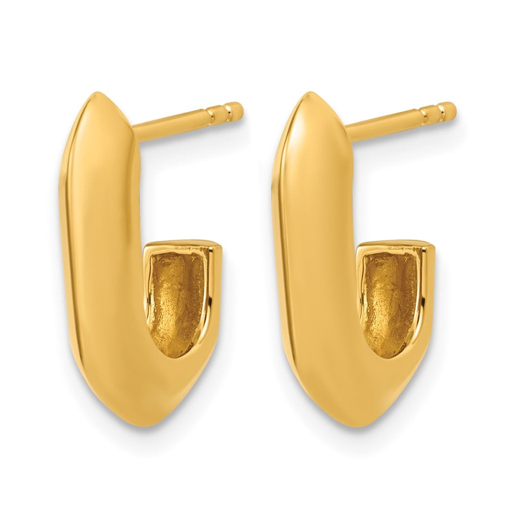 Sterling Silver Gold-tone Polished Knife Edge J-hoop Post Earrings