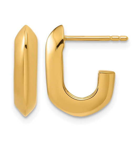 Sterling Silver Gold-tone Polished Knife Edge J-hoop Post Earrings