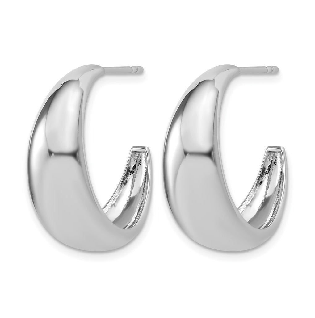 Sterling Silver RH-plated Polished Graduated J-hoop Post Earrings