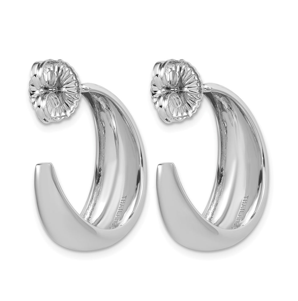 Sterling Silver RH-plated Polished Graduated J-hoop Post Earrings