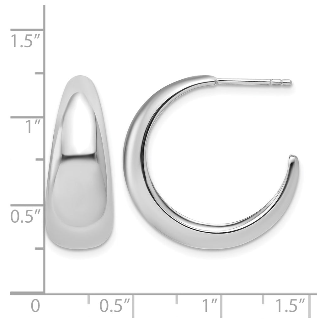 Sterling Silver RH-plated Polished Graduated J-hoop Post Earrings