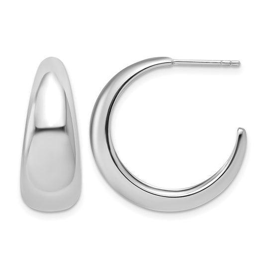Sterling Silver RH-plated Polished Graduated J-hoop Post Earrings