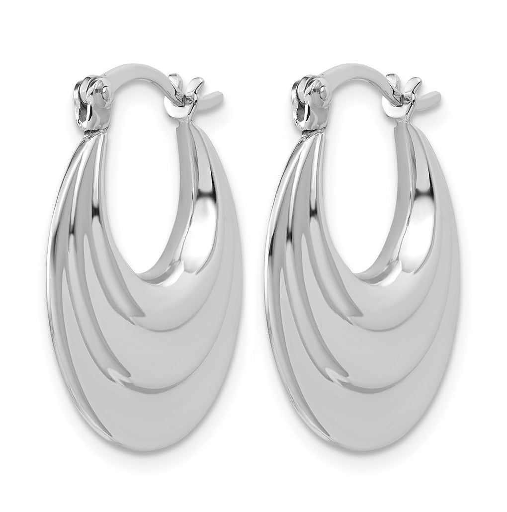 Sterling Silver RH-plated Polished and Grooved Oval Hoop Earrings