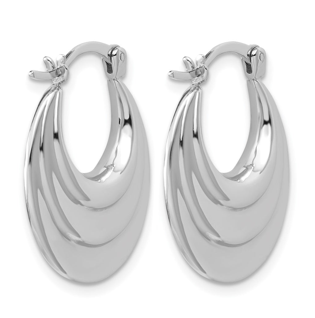 Sterling Silver RH-plated Polished and Grooved Oval Hoop Earrings