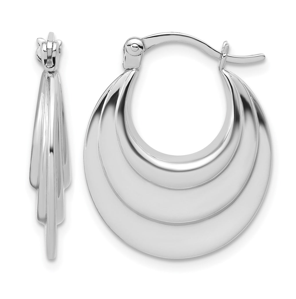 Sterling Silver RH-plated Polished and Grooved Oval Hoop Earrings