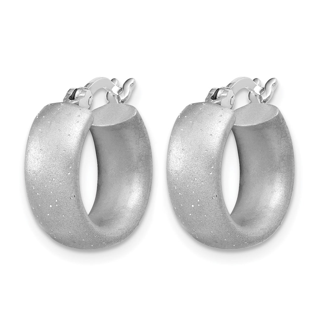 Sterling Silver Radiant Esse RH-plat Satin Sparkle Hoop Earrings