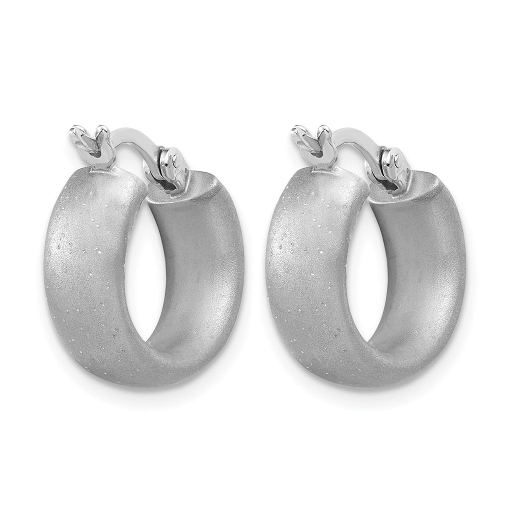Sterling Silver Radiant Esse RH-plat Satin Sparkle Hoop Earrings