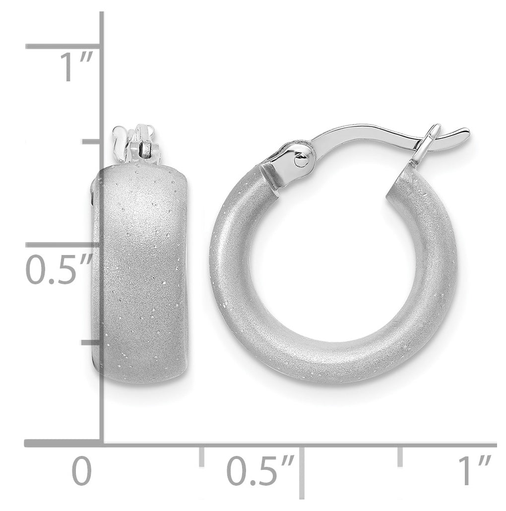 Sterling Silver Radiant Esse RH-plat Satin Sparkle Hoop Earrings