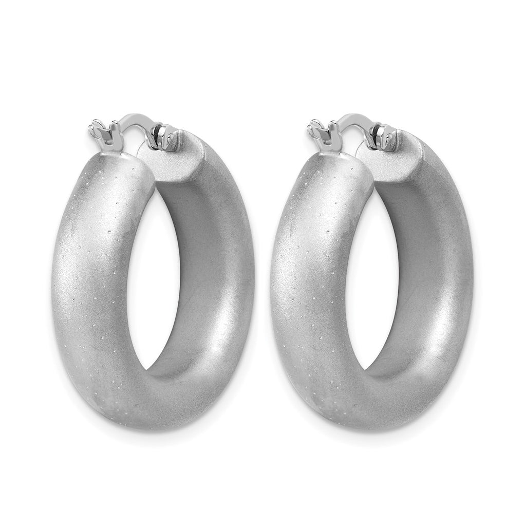 Sterling Silver Radiant Esse RH-plat Satin Sparkle Hoop Earrings