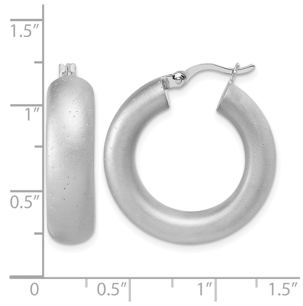 Sterling Silver Radiant Esse RH-plat Satin Sparkle Hoop Earrings