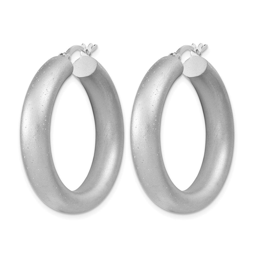 Sterling Silver Radiant Esse RH-plat Satin Sparkle Hoop Earrings