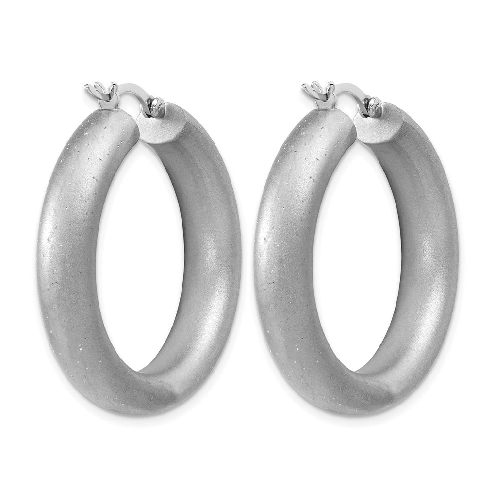 Sterling Silver Radiant Esse RH-plat Satin Sparkle Hoop Earrings
