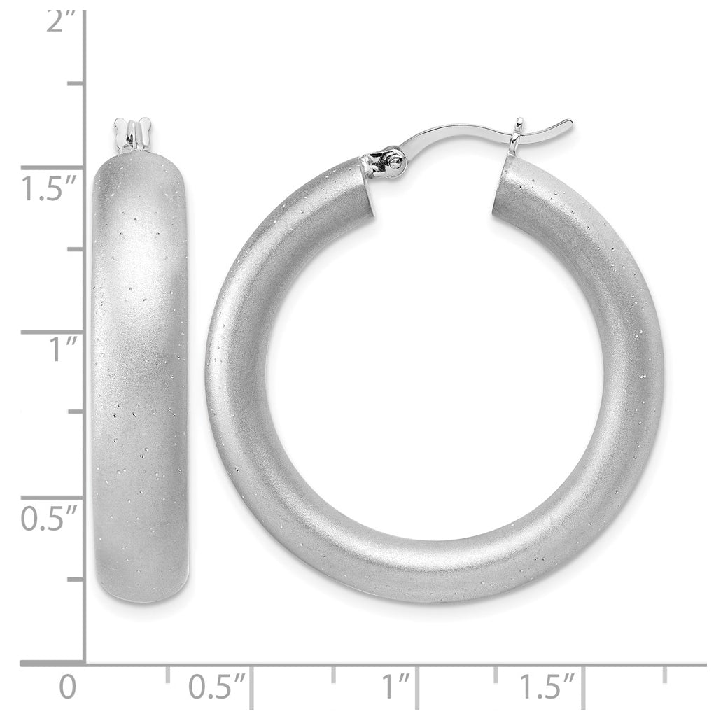 Sterling Silver Radiant Esse RH-plat Satin Sparkle Hoop Earrings