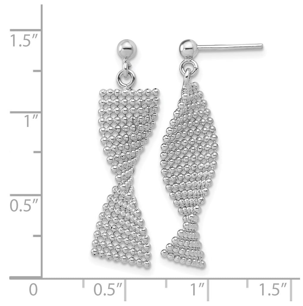 Sterling Silver RH-plated Polished Textured Fancy Dangle Post Earr