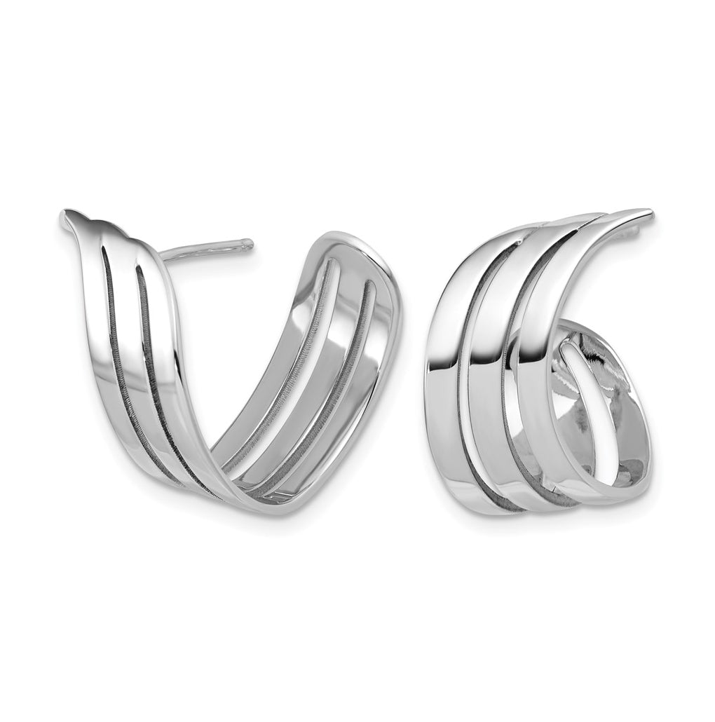 Sterling Silver RH-plated Polished Fancy J-Hoop Post Earrings