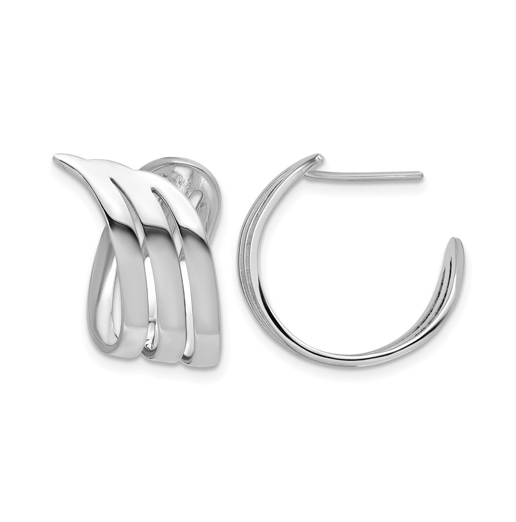 Sterling Silver RH-plated Polished Fancy J-Hoop Post Earrings