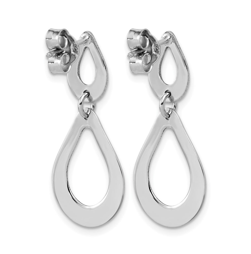 Sterling Silver RH-plated Polished Teardrop Dangle Post Earrings