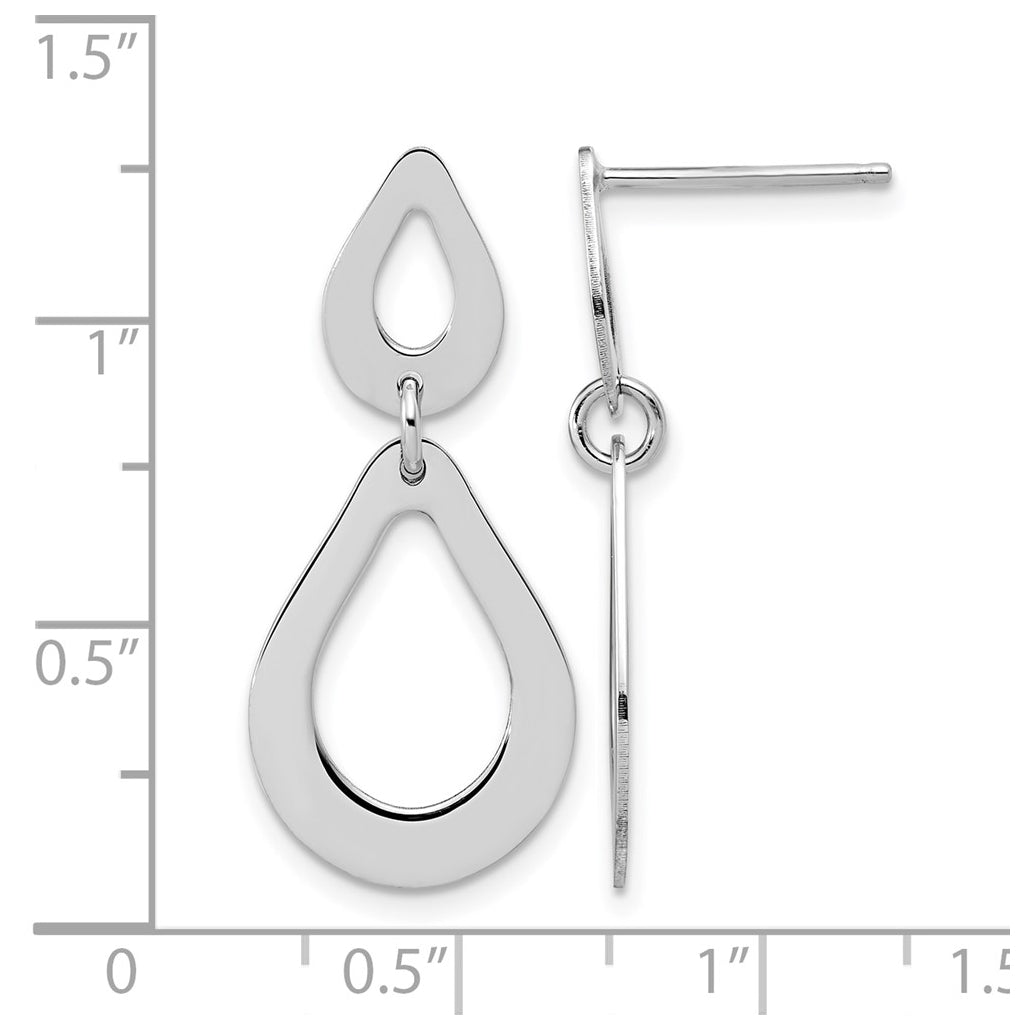 Sterling Silver RH-plated Polished Teardrop Dangle Post Earrings