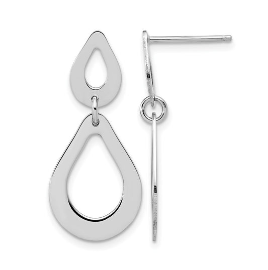 Sterling Silver RH-plated Polished Teardrop Dangle Post Earrings