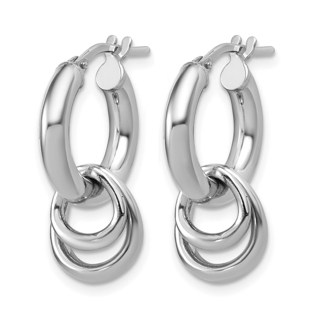 Sterling Silver RH-plated Polished Circle Dangle Hoop Earrings