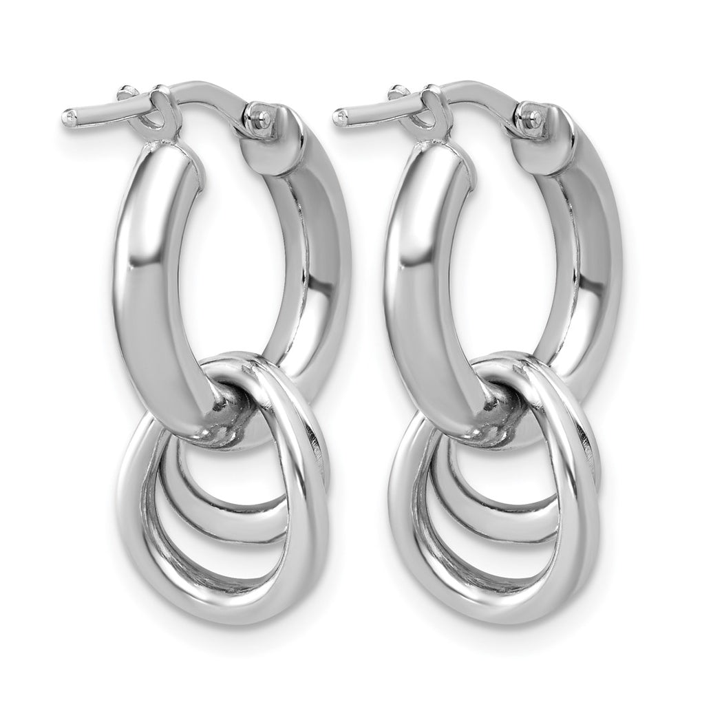 Sterling Silver RH-plated Polished Circle Dangle Hoop Earrings