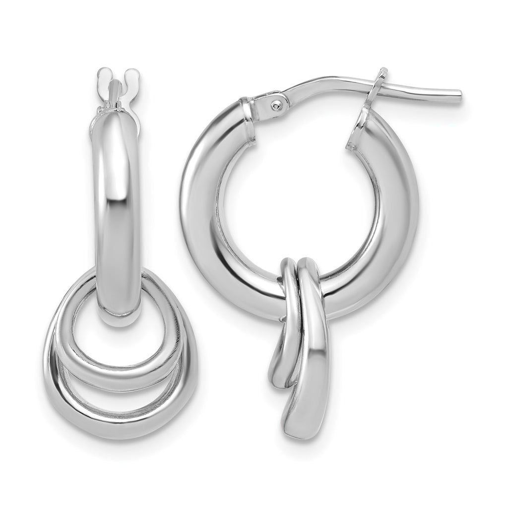 Sterling Silver RH-plated Polished Circle Dangle Hoop Earrings