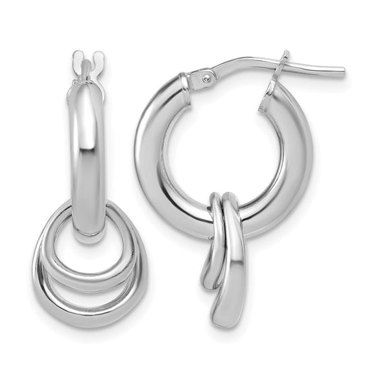 Sterling Silver RH-plated Polished Circle Dangle Hoop Earrings