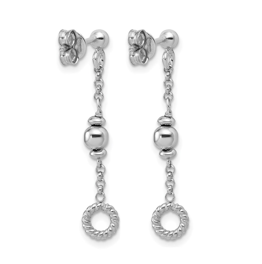 Sterling Silver RH-plated Polished Beaded and Circle Dangle Post E