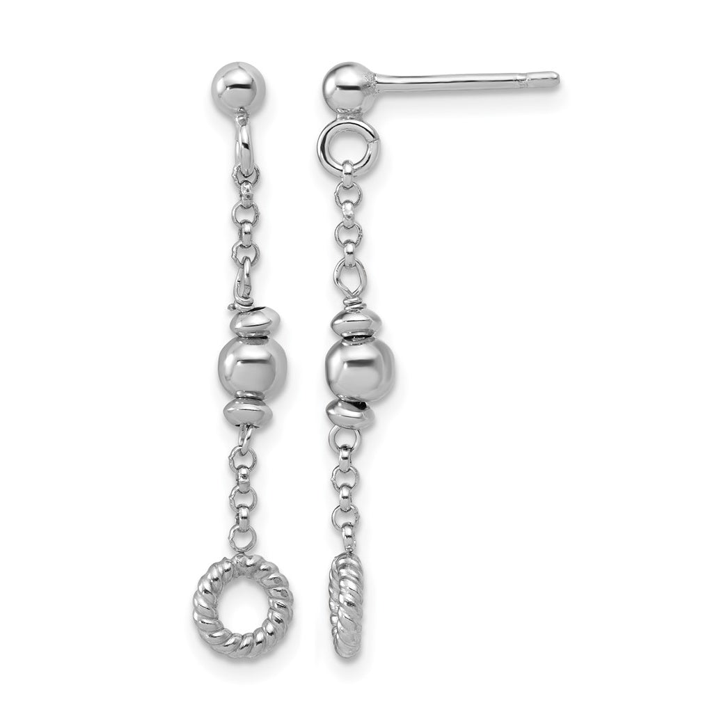 Sterling Silver RH-plated Polished Beaded and Circle Dangle Post E