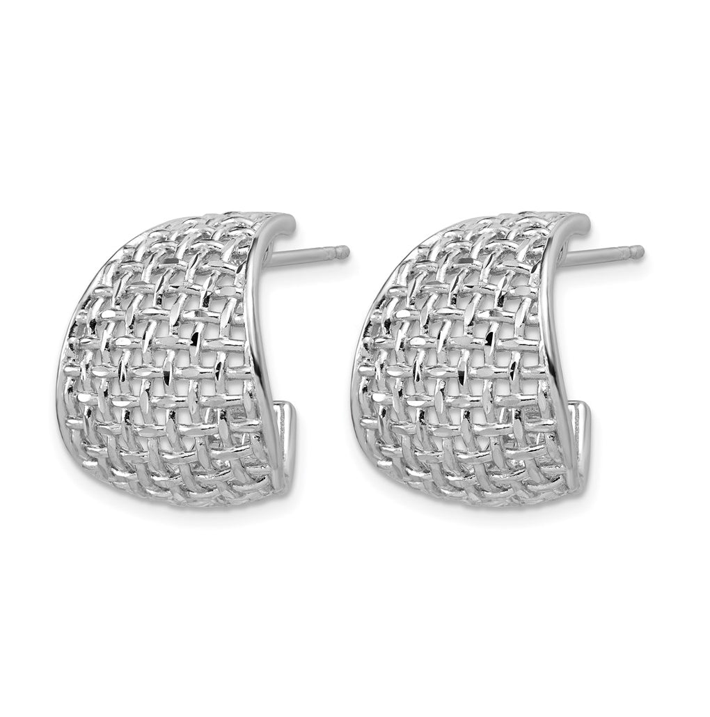 Sterling Silver RH-plated Polished Dia-cut Woven Pattern J-Hoop Po