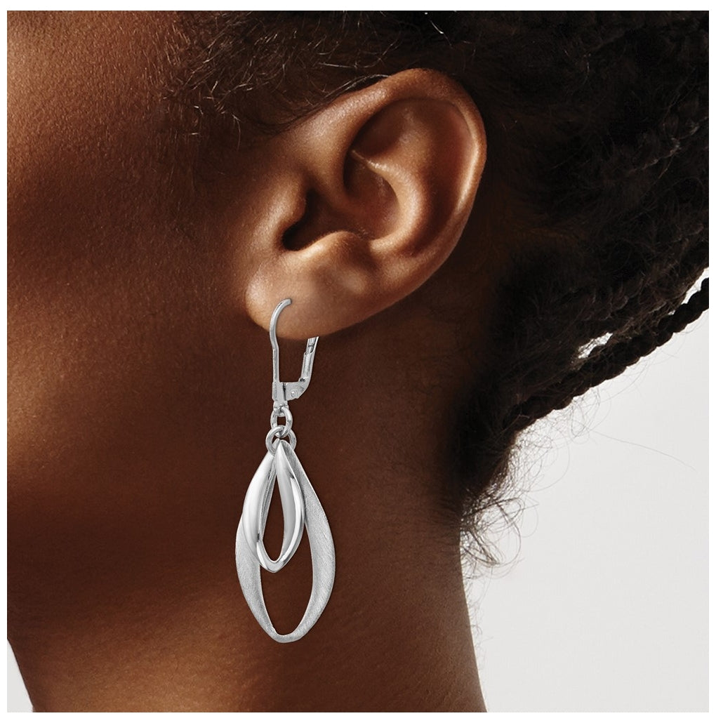 Leslie's Sterling Silver Rhodium-plated Polished & Brushed Leverback Earrings – Elegant Jewelry Gift for Birthday, Anniversary, Engagement, Wedding