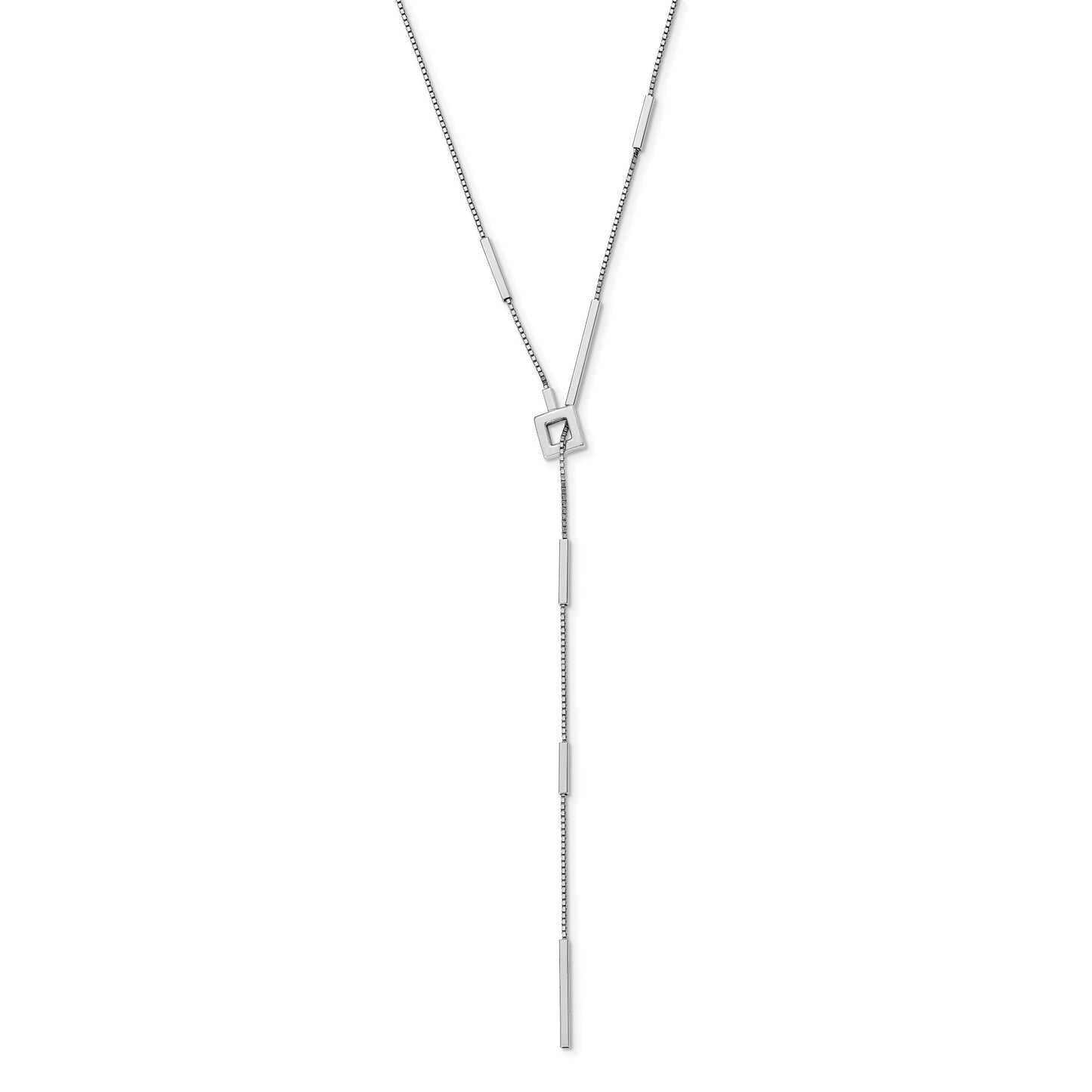 Sterling Silver RH-plat Polished Bar Adjustable Necklace