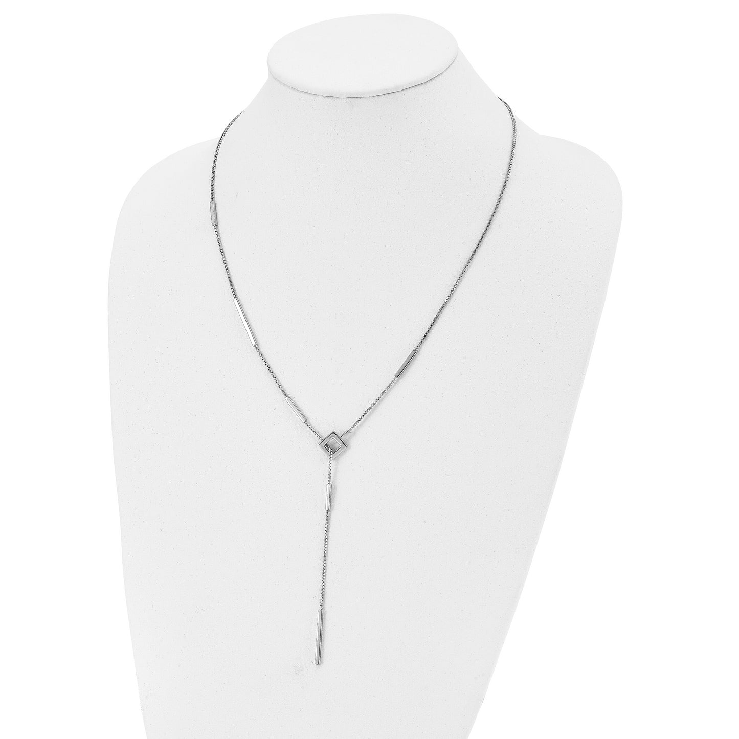 Sterling Silver RH-plat Polished Bar Adjustable Necklace