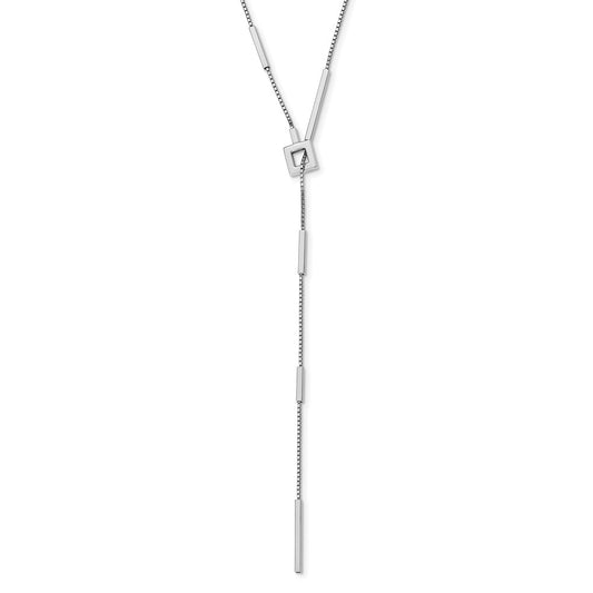 Sterling Silver RH-plat Polished Bar Adjustable Necklace