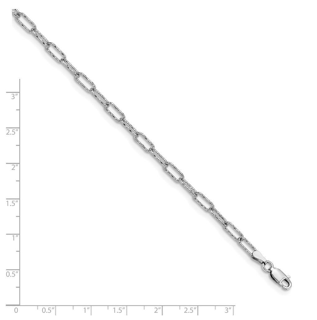 Sterling Silver Rhodium-plated Polished Textured Link Bracelet