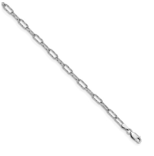 Sterling Silver Rhodium-plated Polished Textured Link Bracelet