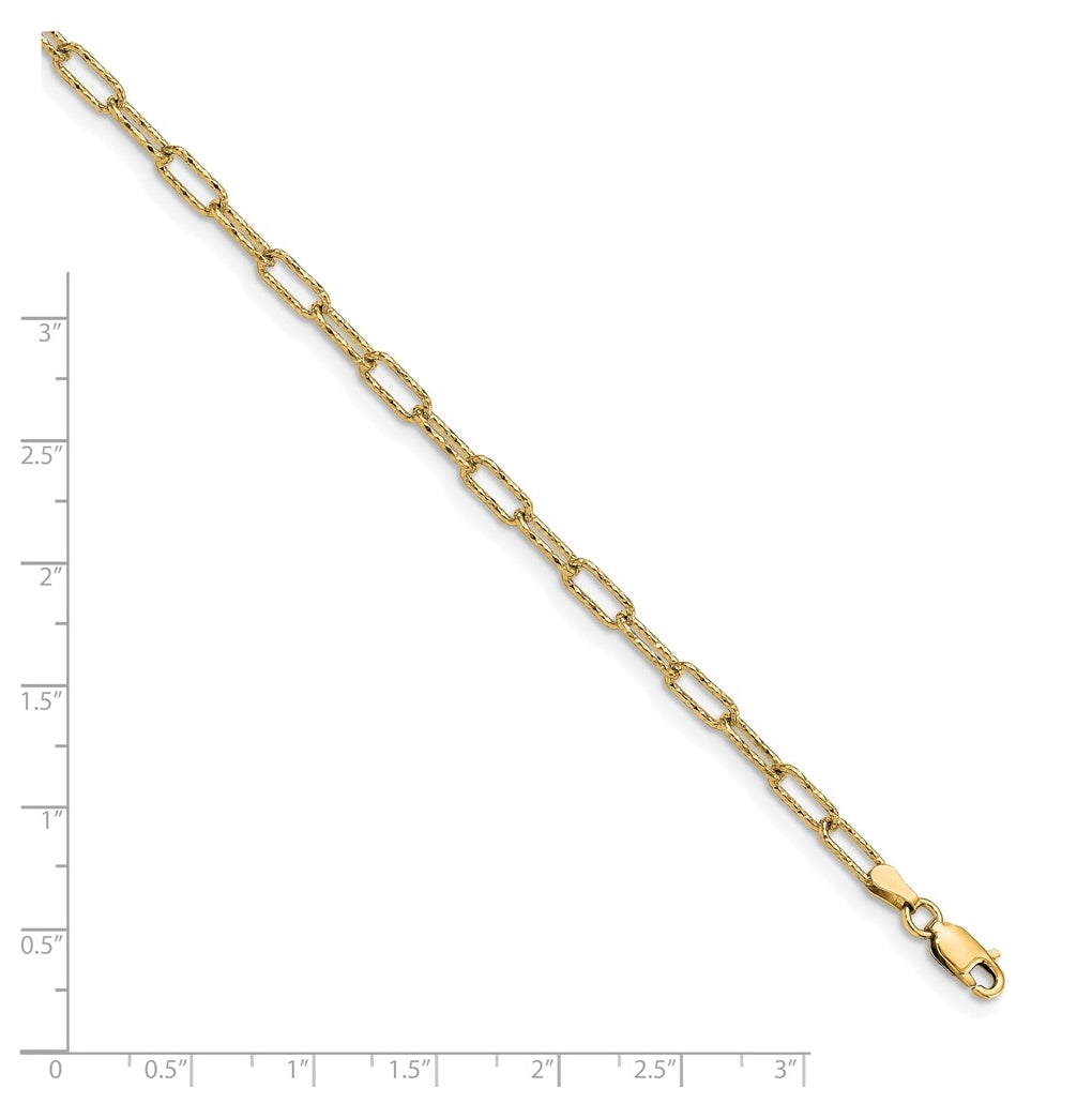 Sterling Silver Gold-plated Polished Textured Link Anklet