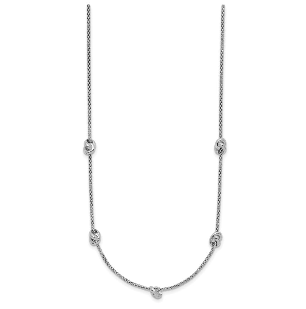 Sterling Silver RH-plt Polished Love Knot w/2in ext. Necklace
