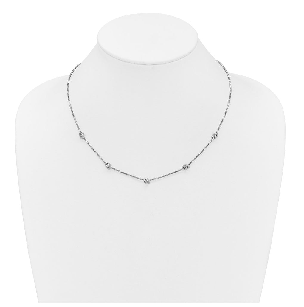 Sterling Silver RH-plt Polished Love Knot w/2in ext. Necklace