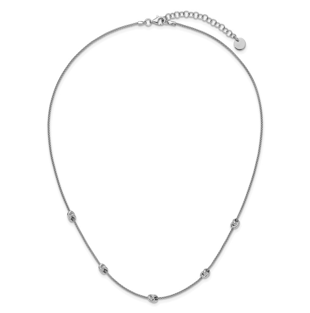 Sterling Silver RH-plt Polished Love Knot w/2in ext. Necklace