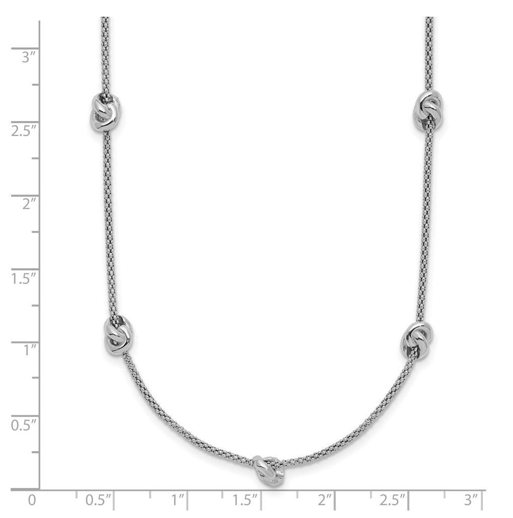 Sterling Silver RH-plt Polished Love Knot w/2in ext. Necklace