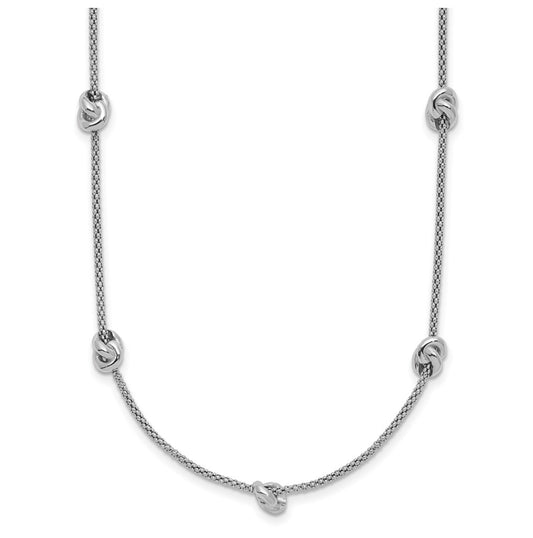 Sterling Silver RH-plt Polished Love Knot w/2in ext. Necklace